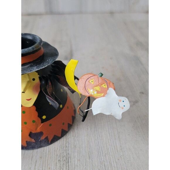 Vintage witch metal candle stick holder Moon pumpkin balloon Halloween‎ - Picture 3 of 9